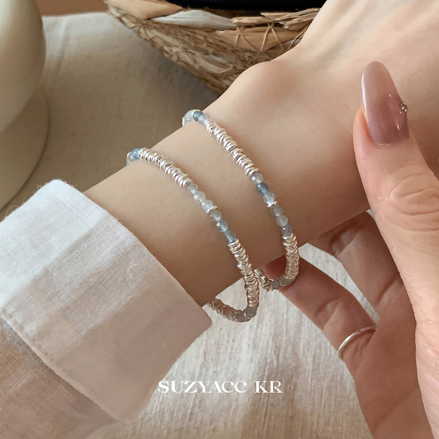 suzyacc kr足银盘缠蓝色原石手链气质小众高级感手串重工气质手饰 - 图0