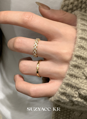 suzyacc kr超闪水钻爱心戒指温柔气质高级食指戒简约百搭叠戴指环