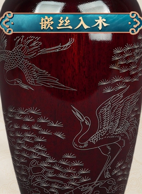花瓶红木嵌银丝家居摆件国风