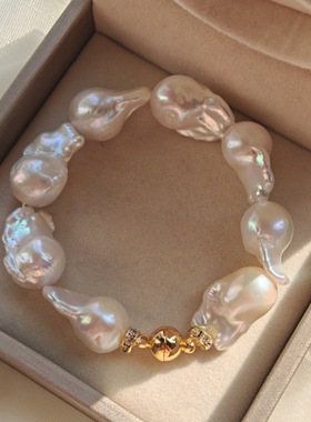 天然淡水巴洛克珍珠法式项链ins风铜镀金手链耳钉套装