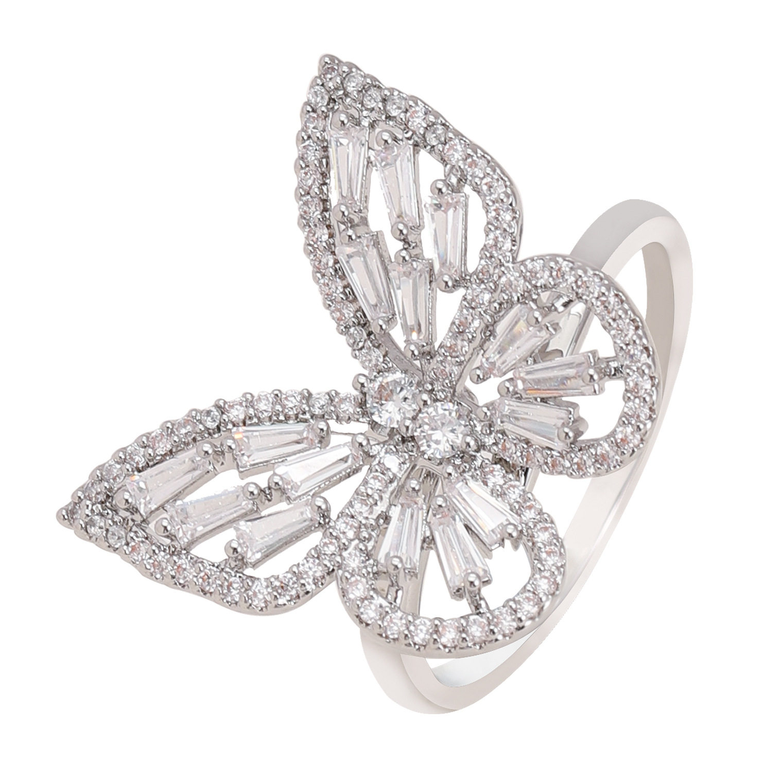 Cross-border fashionable and simple explosive zircon butterfly adjustable open ring niche exquisite hand jewelry