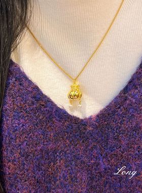 小红书同款福袋珍珠项链镀金招财钱袋吊坠锁骨链爆款饰品