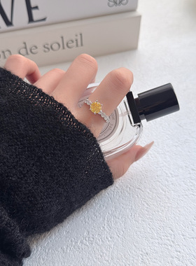 超闪名媛风超大几何圆形锆石闭口指环戒指女小众轻奢食指戒