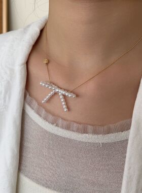 2025新款爆款气质锁骨链百搭可爱颈链轻奢精致珍珠蝴蝶结极细项链