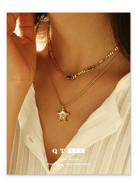 欧美跨境法式复古小众轻奢感时尚白色贝壳星星海边项链锁骨链