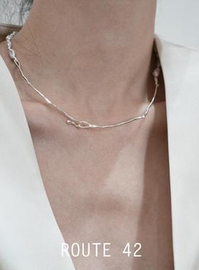 原创法式复古天然巴洛克珍珠925碎纯银子锁骨链颈链轻奢高级感