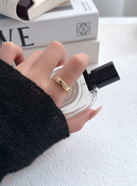 复古拉丝镶嵌花朵通勤可调节开口指环戒指女小众轻奢食指戒