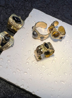 中古戒指不掉色小众设计天然石感ins复古跨境热销vintage戒指