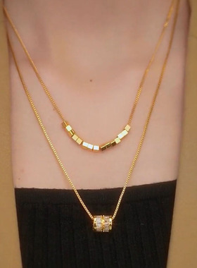 小众双层叠戴方块项链i