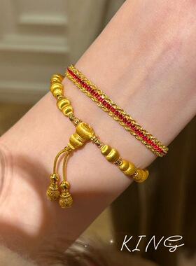 高配版【新年红色蕾丝带】金手链女2026年新款高级感小众手饰配饰