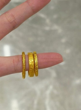 黄金色小方吉言戒指圆棍吉言戒指宽吉言戒指轻奢风高级感国风戒指