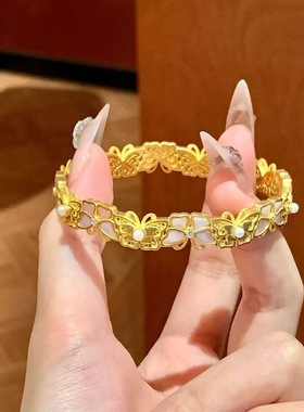 蝴蝶繁花手镯仿真黄金沙金项链仙女戒指婚嫁套装结婚三金仿真五金