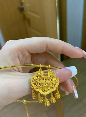 新中式国风复古金色莲花锁包项链女轻奢小众设计感高级气质锁骨链