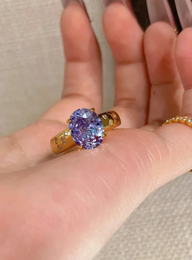 Vintage中古风九紫离火戒指轻奢复古紫气东来鸽子蛋高碳钻指环女