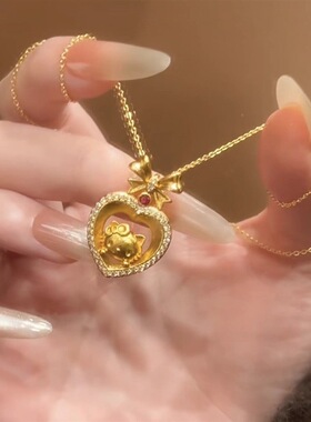 黄金色满圈钻爱心蝴蝶结kitty猫吊坠项链女甜美可爱凯蒂猫锁骨链