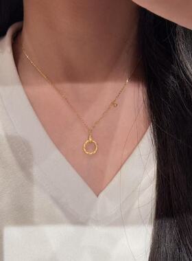 拉丝金色麻花编织圆环吊坠项链女中古风设计感锁骨链2026新款颈链