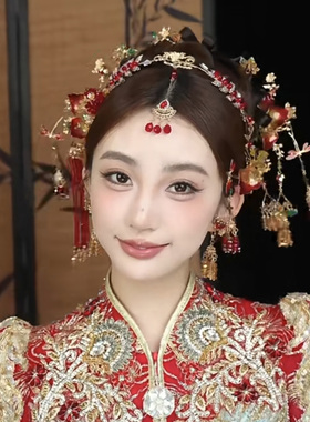 新中式红金新娘眉心坠发箍