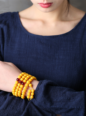 天然鸡油黄蜜蜡佛珠血珀佛珠念珠