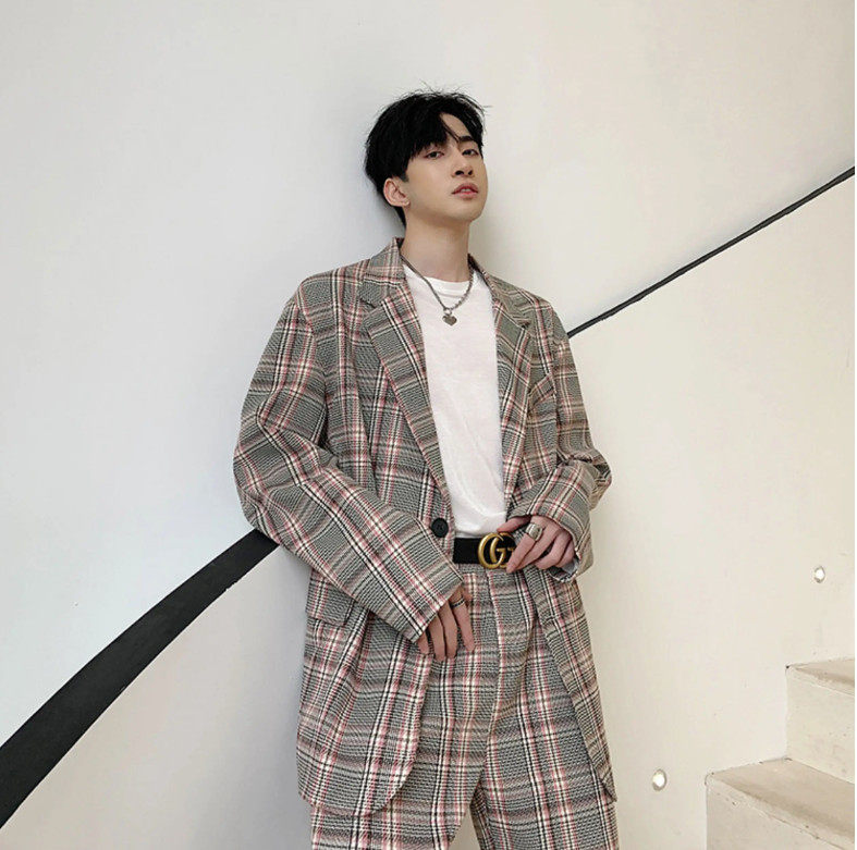 【精品】满68包邮◆2025春秋青少年韩版复古风格纹潮流廓形西装,淘宝优惠券,粉丝福利购,淘宝优惠卷