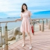 Váy ren nữ 2019 hè mới cho nữ ngắn tay thon gọn váy eo cao váy ngắn không khí - váy đầm