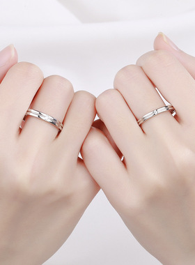 情侣戒指高级感男女一对999纯银韩版风小众轻奢对戒闭口可刻字
