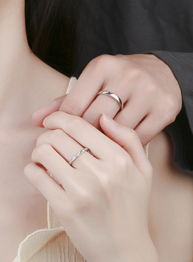 携手见证爱情情侣戒指纯银999新款ins风小众开口对戒告白礼物婚戒
