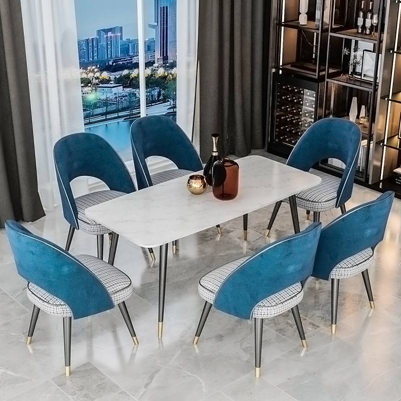 北欧后现代港式轻奢大理石餐桌设计师样板房餐桌椅组合长方形饭桌-图1