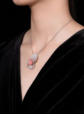 樱花粉海螺珠蛋面植物花卉高定项链925银镀金高碳钻番禺精工镶嵌