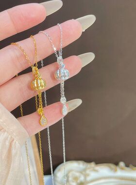 S925纯银万事不南项链女小众设计感南瓜吊坠流苏新中式百搭毛衣链