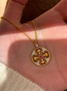 纯银S925新中式国风丝绒拉丝可转动四美葫芦项链精致独特轻奢气质