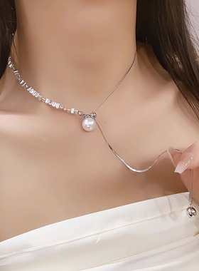 抽拉可调节碎银几两蛇骨长项链