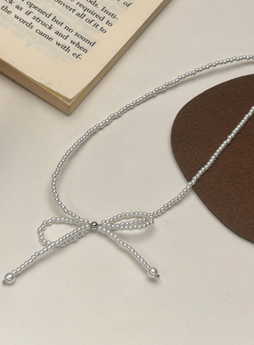 蝴蝶结珠珠锁骨链女2024新款超仙颈链choker短款温柔春夏项链配饰