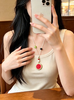 多巴胺串珠水果吊坠项链女