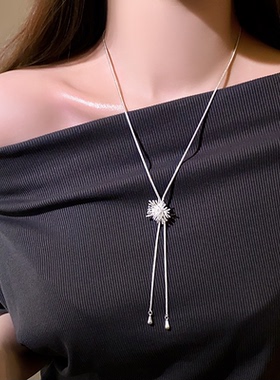 秋冬银色长款烟花抽拉项链女配饰
