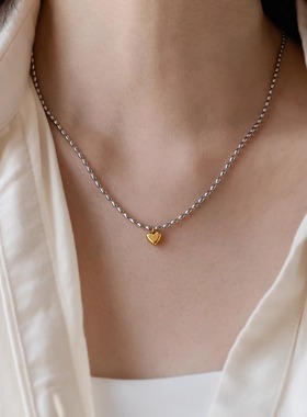 金银撞色小爱心钛钢项链女锁骨链
