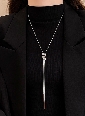 秋冬银色螺旋毛衣链女项链配饰