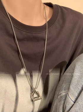 长款几何吊坠项链男女秋冬轻奢小众高级感气质精致毛衣链时尚配饰