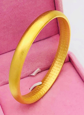 沙金手镯古法女素圈心经铜镀金