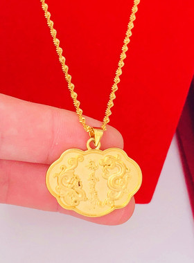 长命锁铜镀金锁骨链男女婚庆沙金