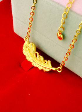 结婚锁骨链硬币仿真镀黄金羽毛