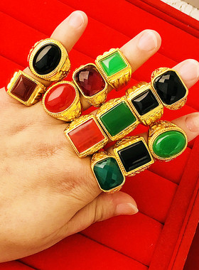 黑宝石镀黄金马来玉戒指送父母