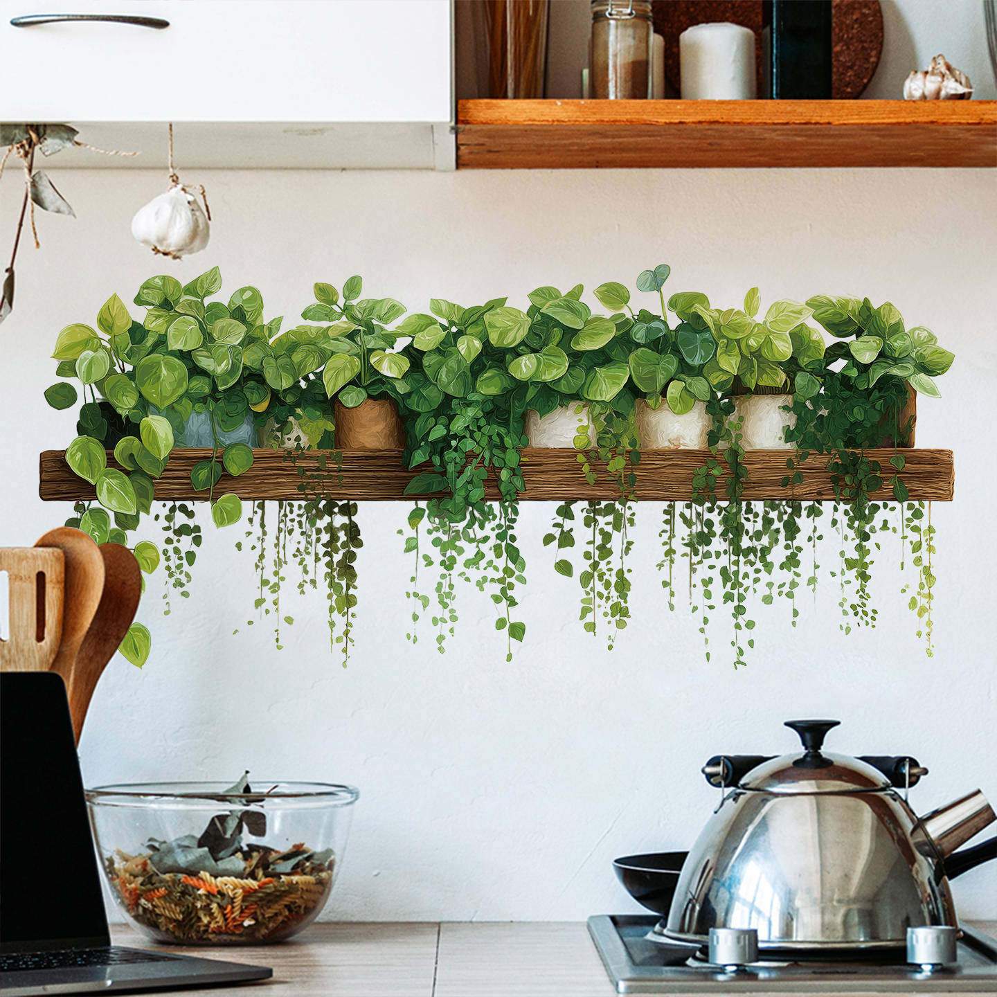 新款绿植绿萝吊蓝墙贴卧室客厅墙面美化装饰墙贴纸遮丑补洞踢脚线,淘宝优惠券,粉丝福利购,淘宝优惠卷