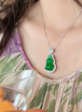 925银绿玛瑙葫芦吊坠项链女礼物
