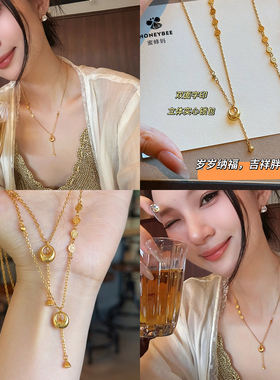 平安喜乐小金坨福袋流苏项链女