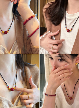 天然原矿红朱砂吊坠项链女转运