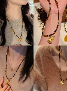 美拉德虎眼石项链葫芦吊坠毛衣链