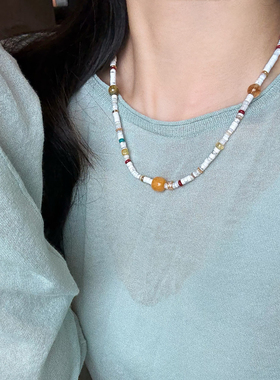 蜜蜂妈手作蜜蜡白松石串珠项链