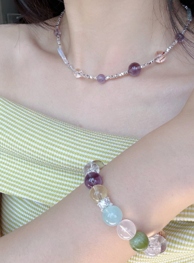 大颗水晶彩宝超七胶花海蓝宝手串