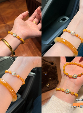 黄玉鸡油黄蜜蜡手链女生新款手串