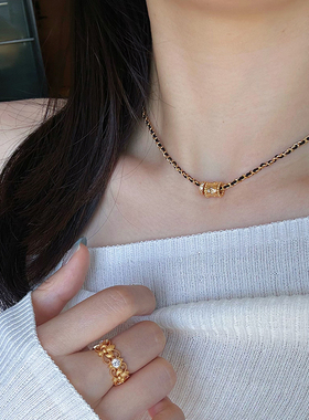 小香风黑金编织万花筒手链项链